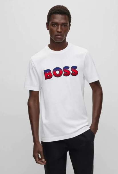Camiseta de punto de algodón con logo de efecto degradado