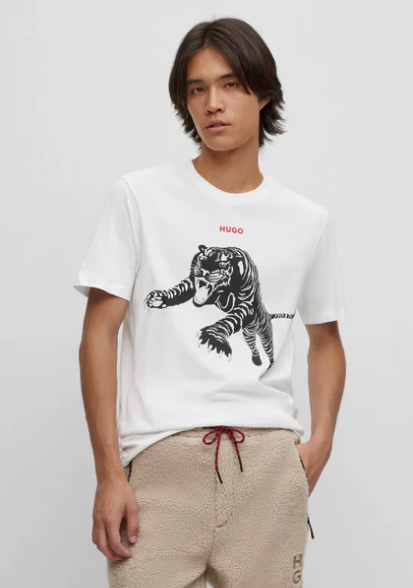 Camiseta de punto de algodón con ilustración y logo