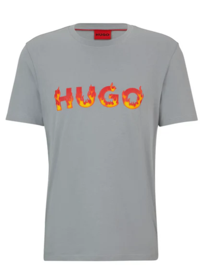 Camiseta de punto de algodón con logo con llamas en relieve